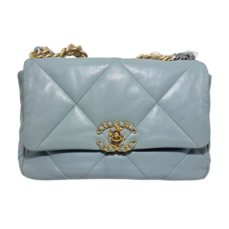 ［2605］香奈兒 Chanel 19 Bag 霧霾藍色 斜挎包 羊皮 小號 金扣-0