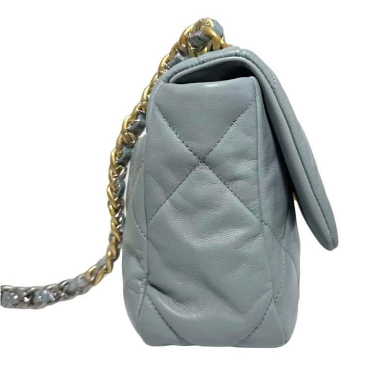 ［2605］香奈兒 Chanel 19 Bag 霧霾藍色 斜挎包 羊皮 小號 金扣-2