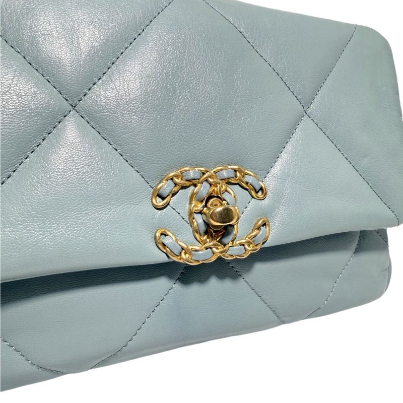 ［2605］香奈兒 Chanel 19 Bag 霧霾藍色 斜挎包 羊皮 小號 金扣-9