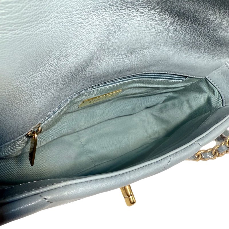 ［2605］香奈兒 Chanel 19 Bag 霧霾藍色 斜挎包 羊皮 小號 金扣-10