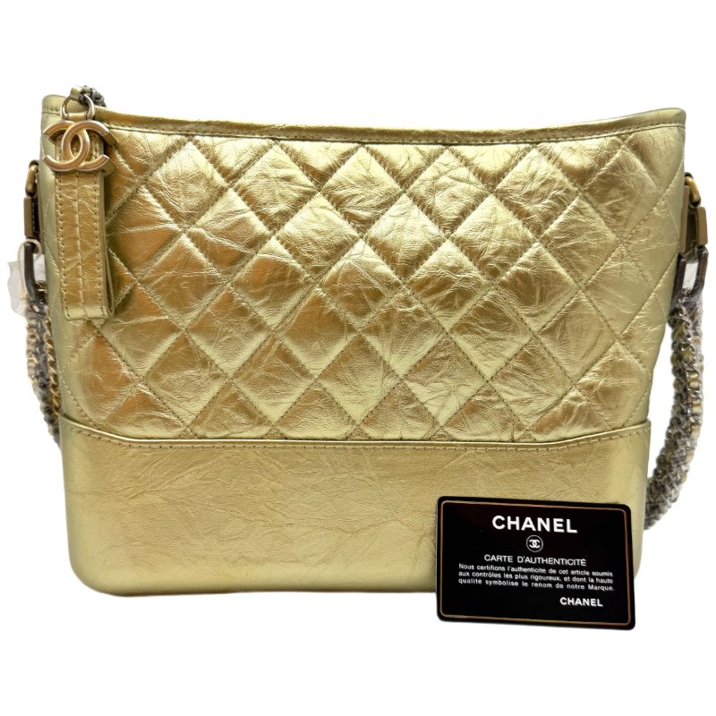 【2029】香奈兒 Chanel  Gabrielle 流浪包 中號 金色斜背包 小牛皮-0