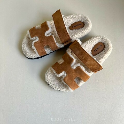 🌟全新未使用品💯🌟愛馬仕 二舅鞋 毛毛拖鞋 咖色麂皮 SIZE:37