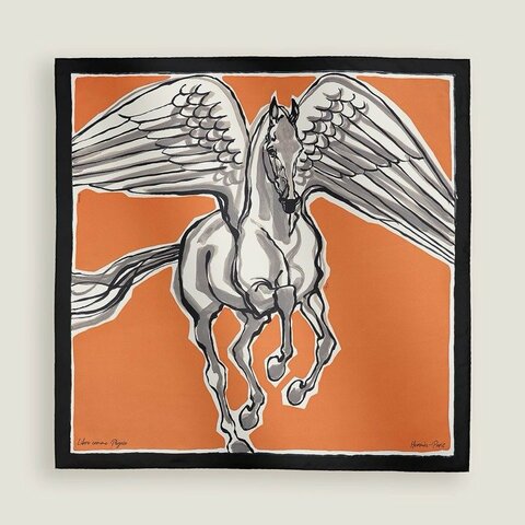 💕Hermes 愛馬仕 Libre Comme Pegase 新款飛馬絲巾/橘色款/全新美品