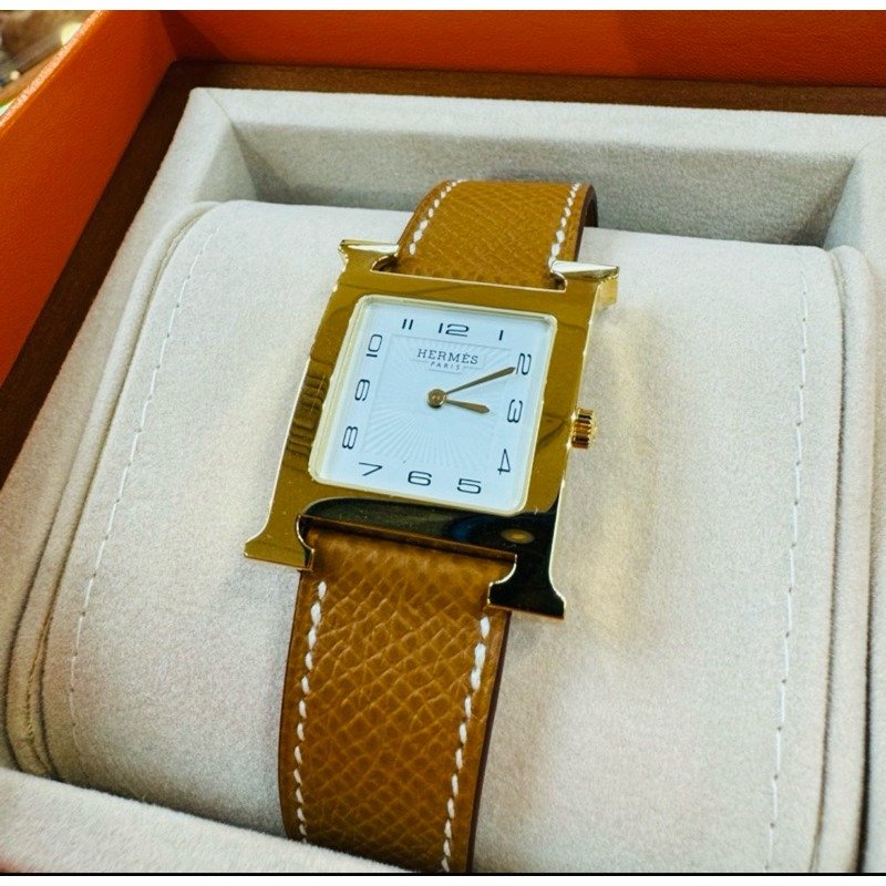 🔥Hermes 經典Heure H watch手錶/中號/金棕金/全新全配-1