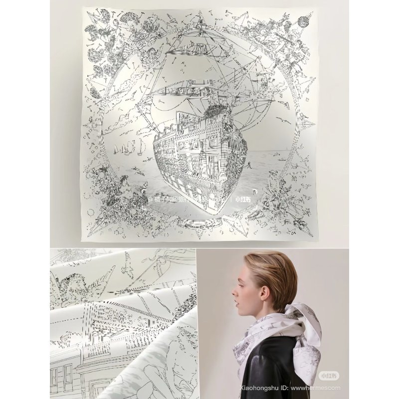 💗Hermes 愛馬仕 福堡郵輪絲巾/白色款/全新美品-2