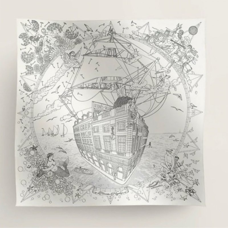 💗Hermes 愛馬仕 福堡郵輪絲巾/白色款/全新美品-3