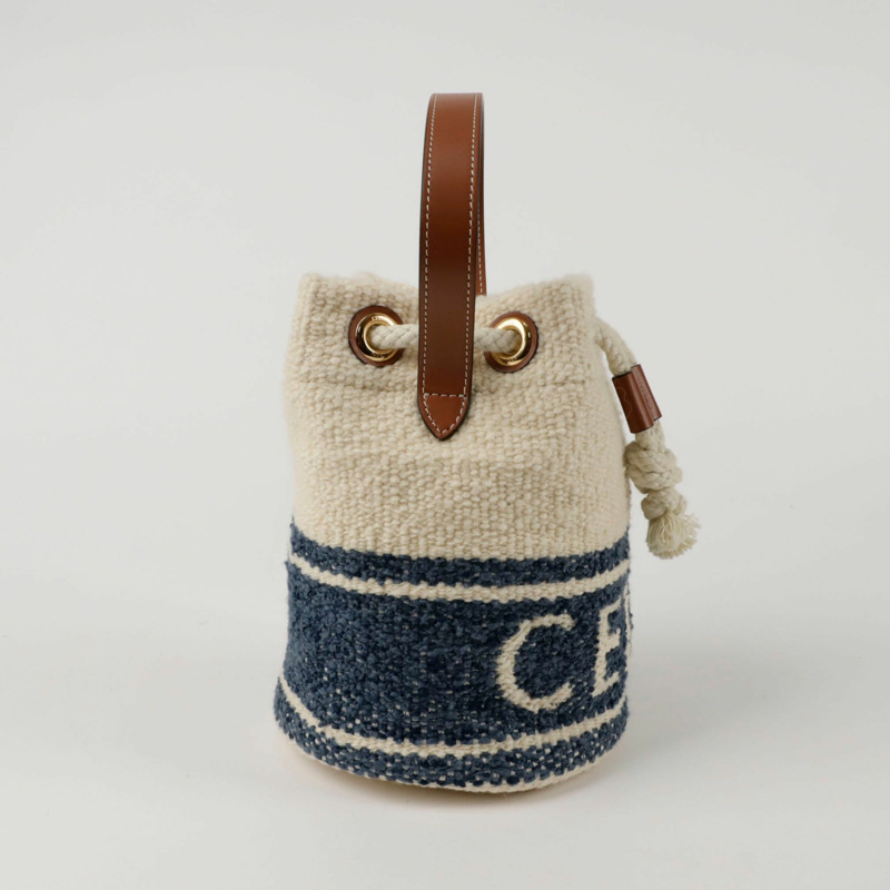 CELINE 196532DBS 錫製抽繩桶形手提袋-4