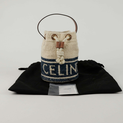 CELINE 196532DBS 錫製抽繩桶形手提袋