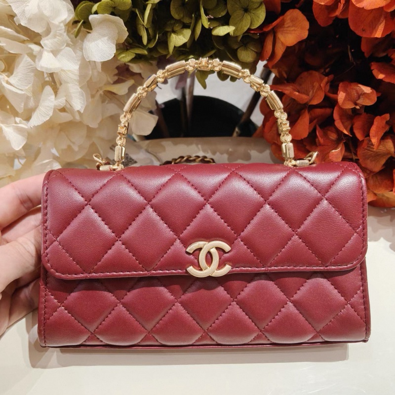 CHANEL(香奈兒) 22B 手柄Kelly包18cm 紅色鐳射標 琺瑯手柄o-0