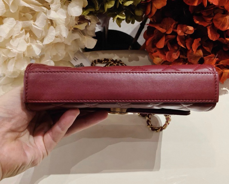 CHANEL(香奈兒) 22B 手柄Kelly包18cm 紅色鐳射標 琺瑯手柄o-5