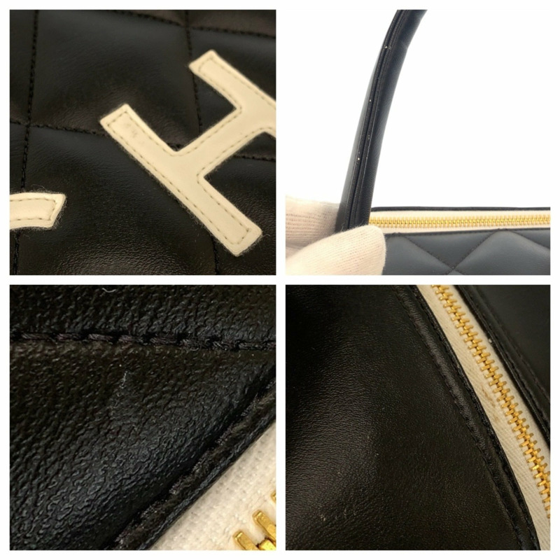 香奈兒復古絎縫黑色皮革波士頓包，搭配金色五金配件，女士款-3