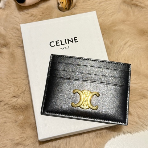 【CELINE】金釦亮面牛皮6卡卡片夾/名片夾(黑色)