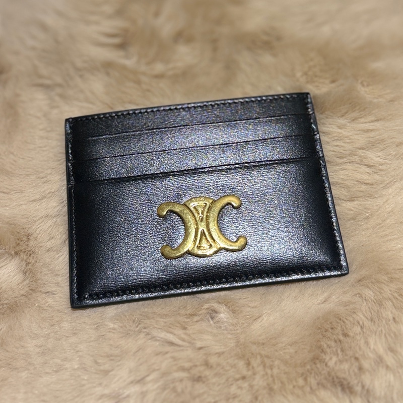 【CELINE】金釦亮面牛皮6卡卡片夾/名片夾(黑色)-3