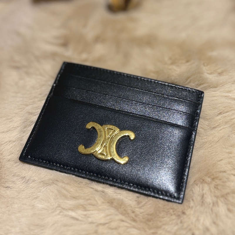 【CELINE】金釦亮面牛皮6卡卡片夾/名片夾(黑色)-4