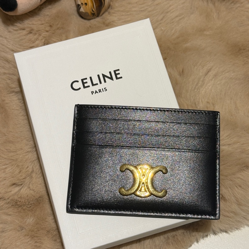 【CELINE】金釦亮面牛皮6卡卡片夾/名片夾(黑色)-5