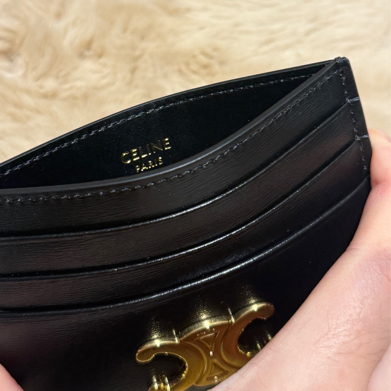 【CELINE】金釦亮面牛皮6卡卡片夾/名片夾(黑色)-8