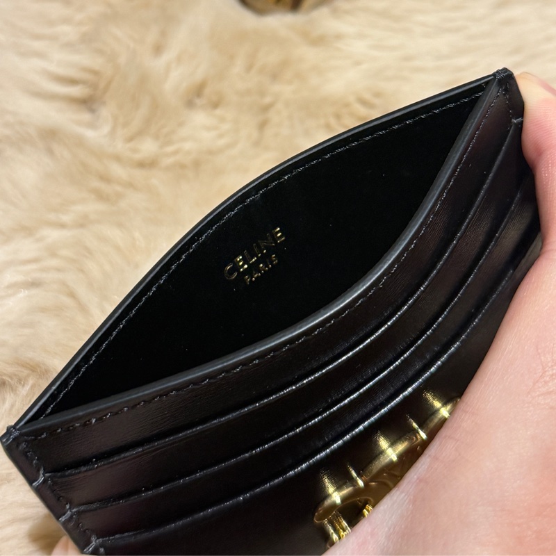 【CELINE】金釦亮面牛皮6卡卡片夾/名片夾(黑色)-9