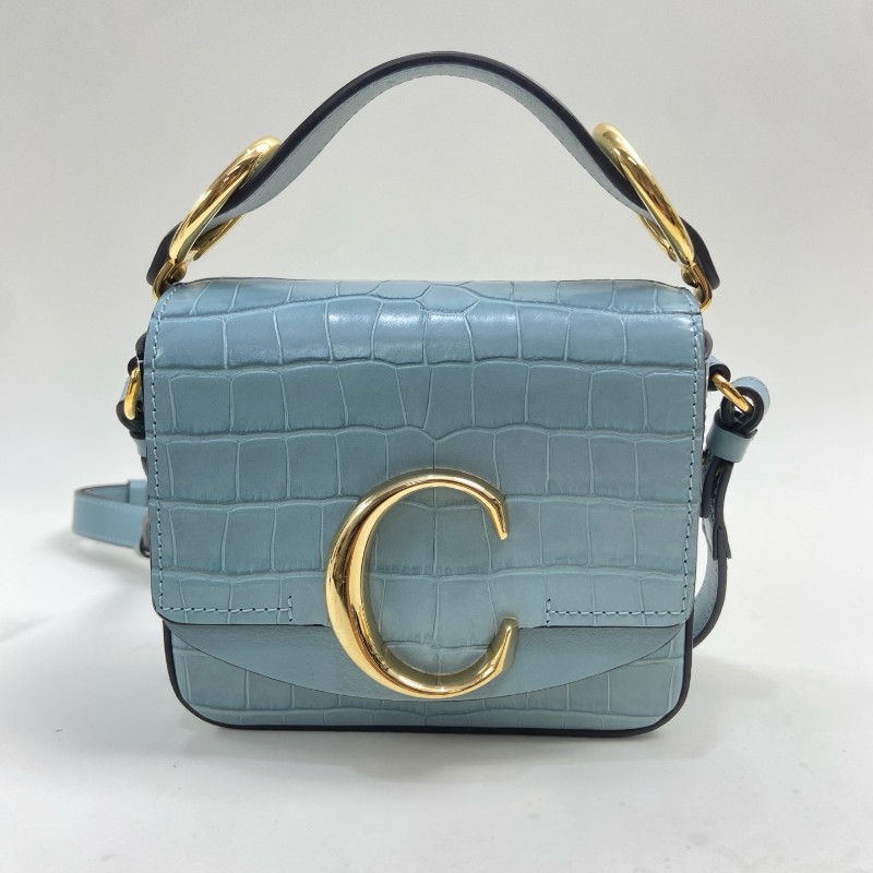 Chloe 冰藍色 鱷魚壓紋 mini c bag-0