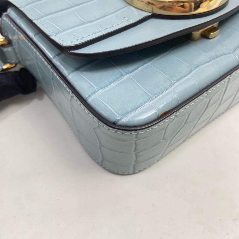 Chloe 冰藍色 鱷魚壓紋 mini c bag-4