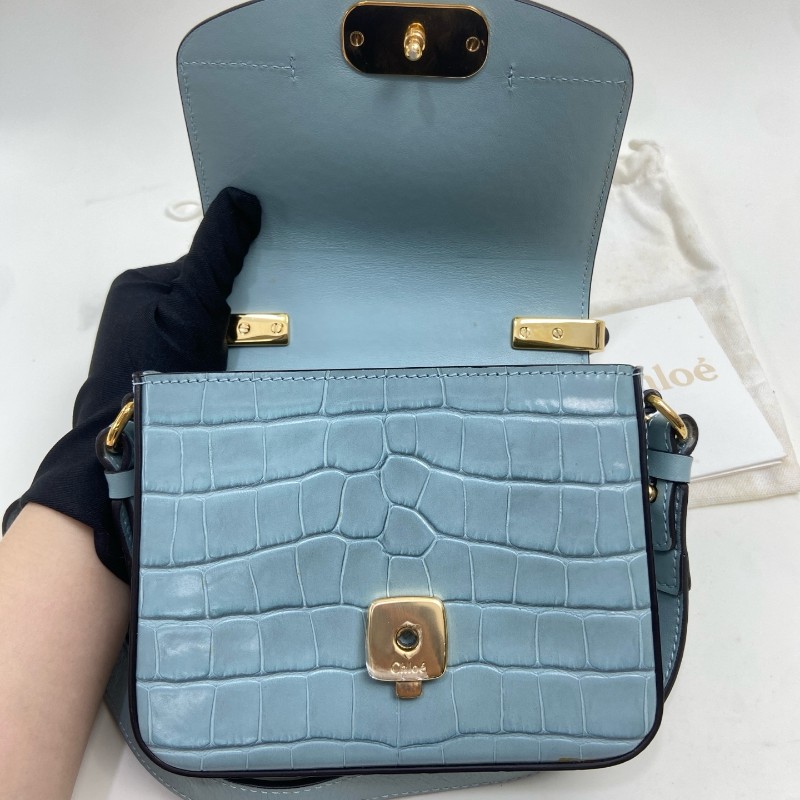 Chloe 冰藍色 鱷魚壓紋 mini c bag-5