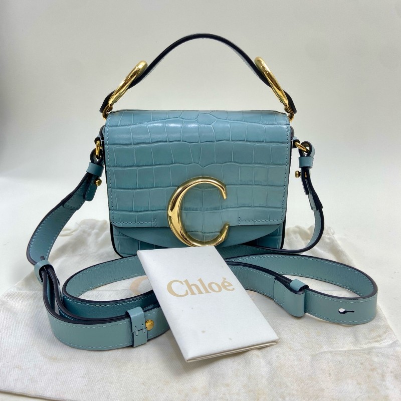 Chloe 冰藍色 鱷魚壓紋 mini c bag-8