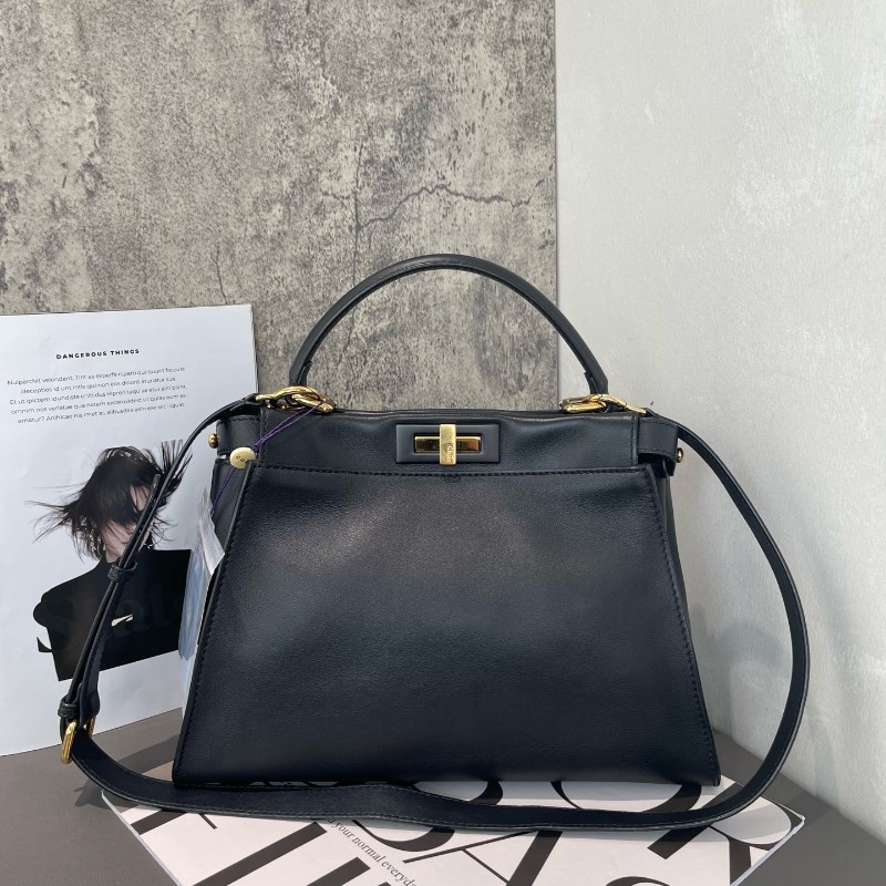 FENDI Peekaboo中號 黑金 手提包肩背包-0