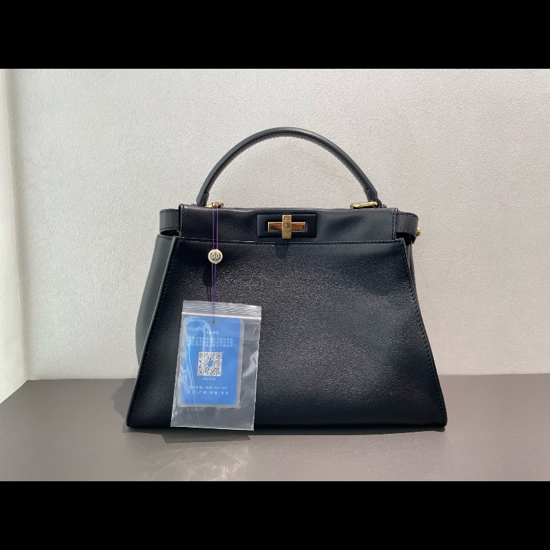 FENDI Peekaboo中號 黑金 手提包肩背包-4