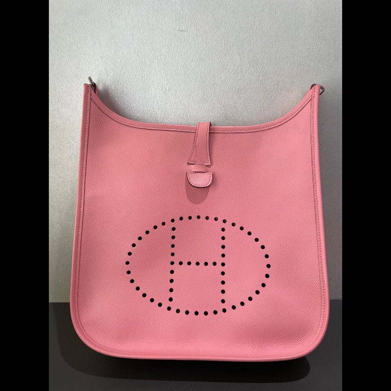 HERMES Evelyne 伊芙琳 E皮 29 T刻 奶昔粉 銀扣-5