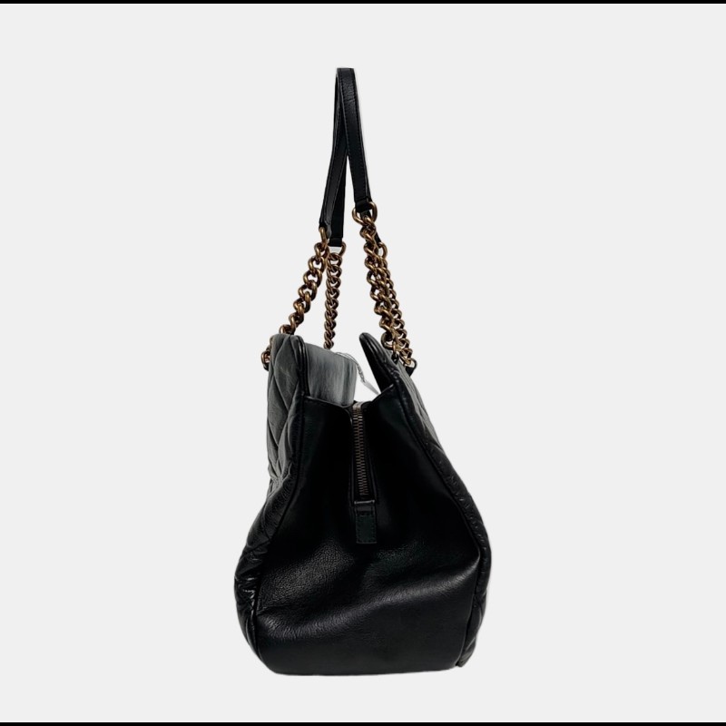 CHANEL 托特包 黑色牛皮菱格紋單肩包手提包 金色五金-2