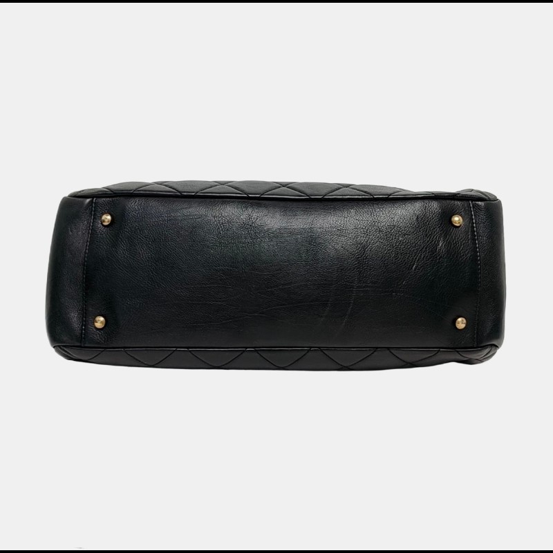 CHANEL 托特包 黑色牛皮菱格紋單肩包手提包 金色五金-5