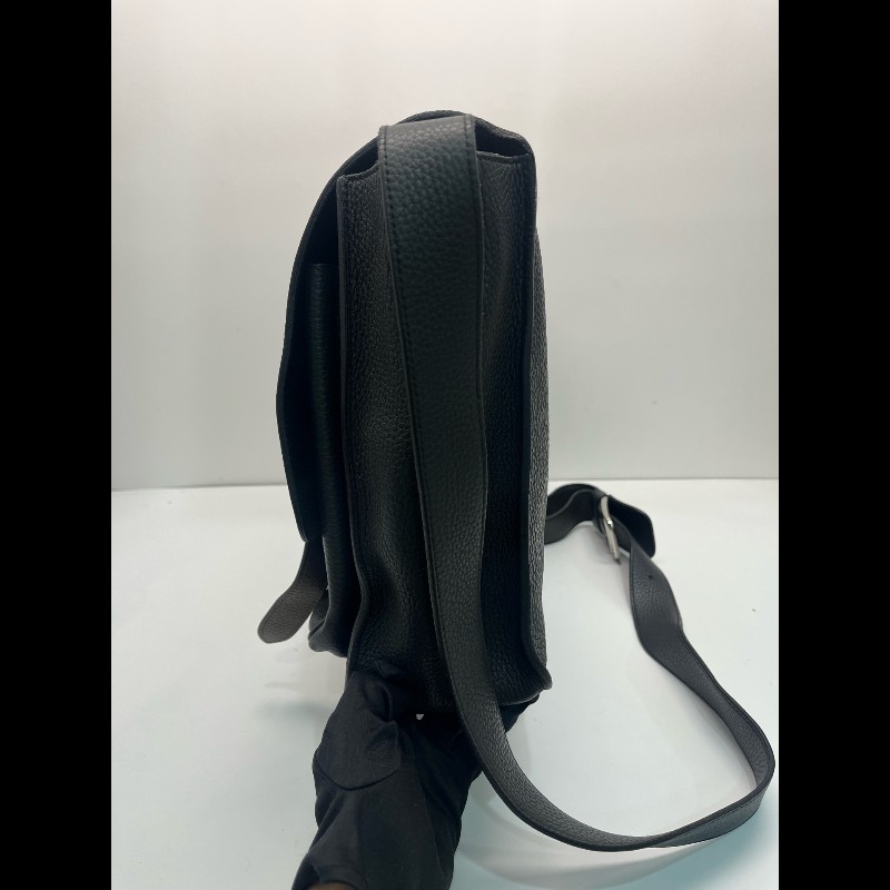 Hermes Steve 33 黑色郵差翻蓋肩背包斜背包-1
