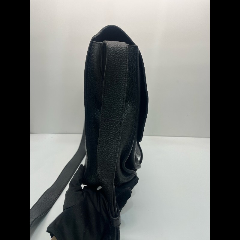 Hermes Steve 33 黑色郵差翻蓋肩背包斜背包-3