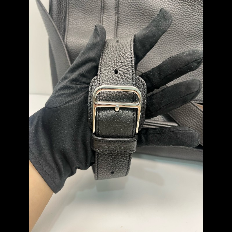 Hermes Steve 33 黑色郵差翻蓋肩背包斜背包-17