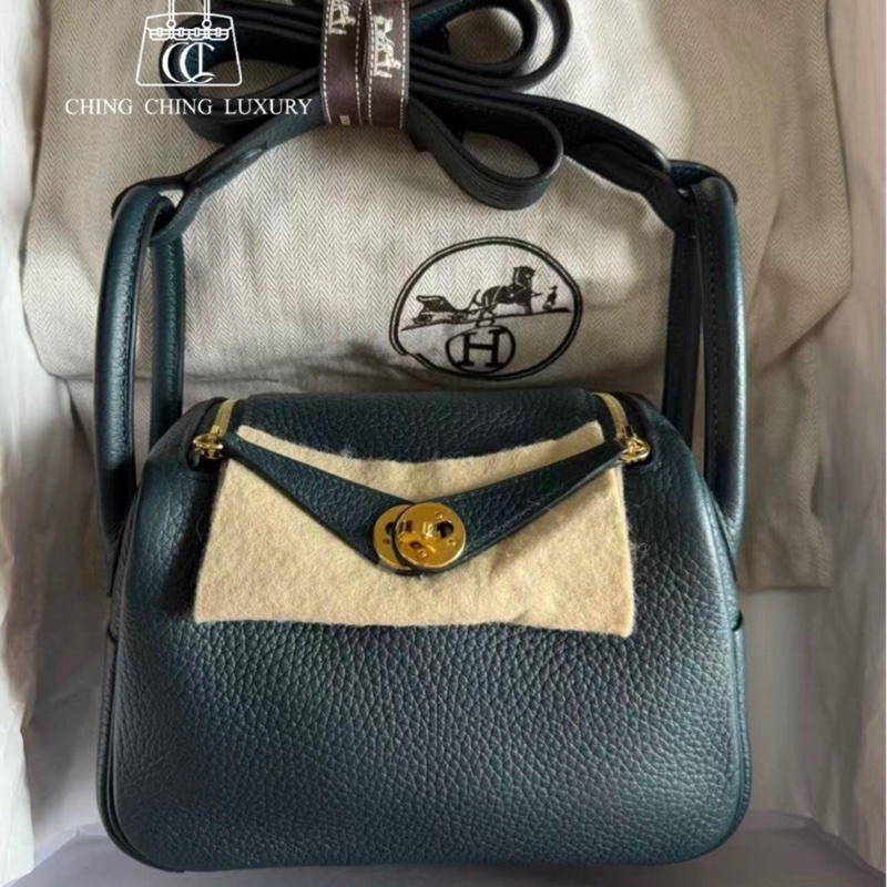 🌈Hermes💚Mini Lindy一代💚松柏綠金扣🌟99新🌟TC皮🌟-0