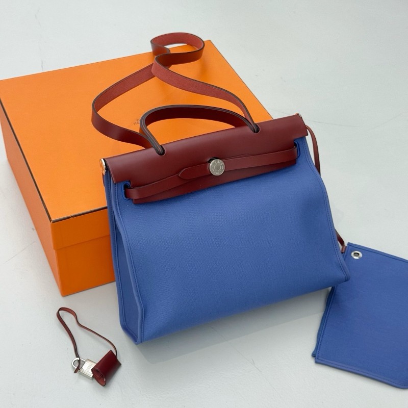 Hermes herbag31藍色拼馬鞍紅肩背包-0