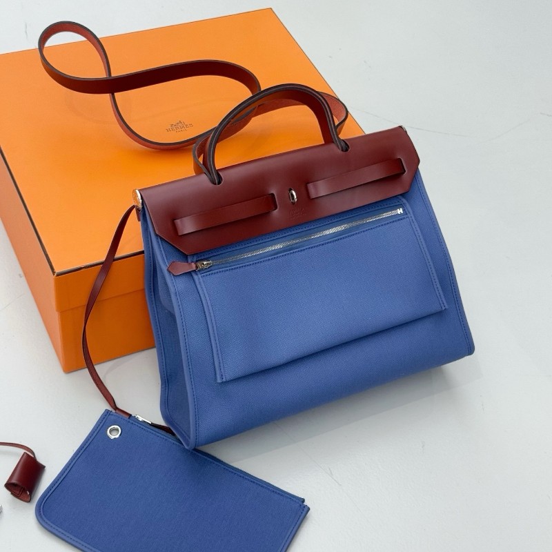 Hermes herbag31藍色拼馬鞍紅肩背包-1