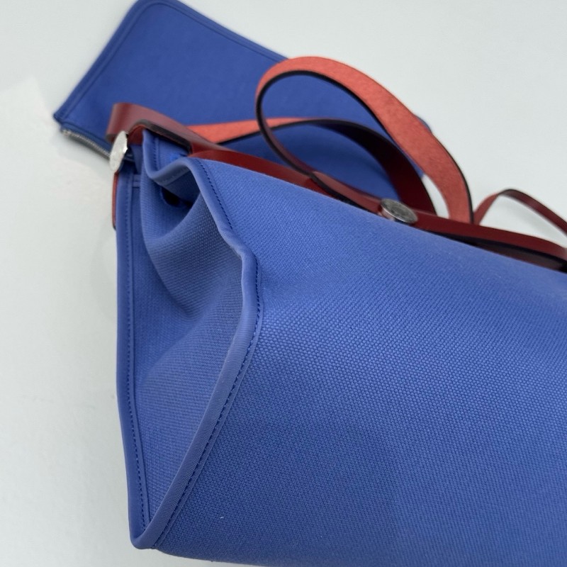 Hermes herbag31藍色拼馬鞍紅肩背包-5