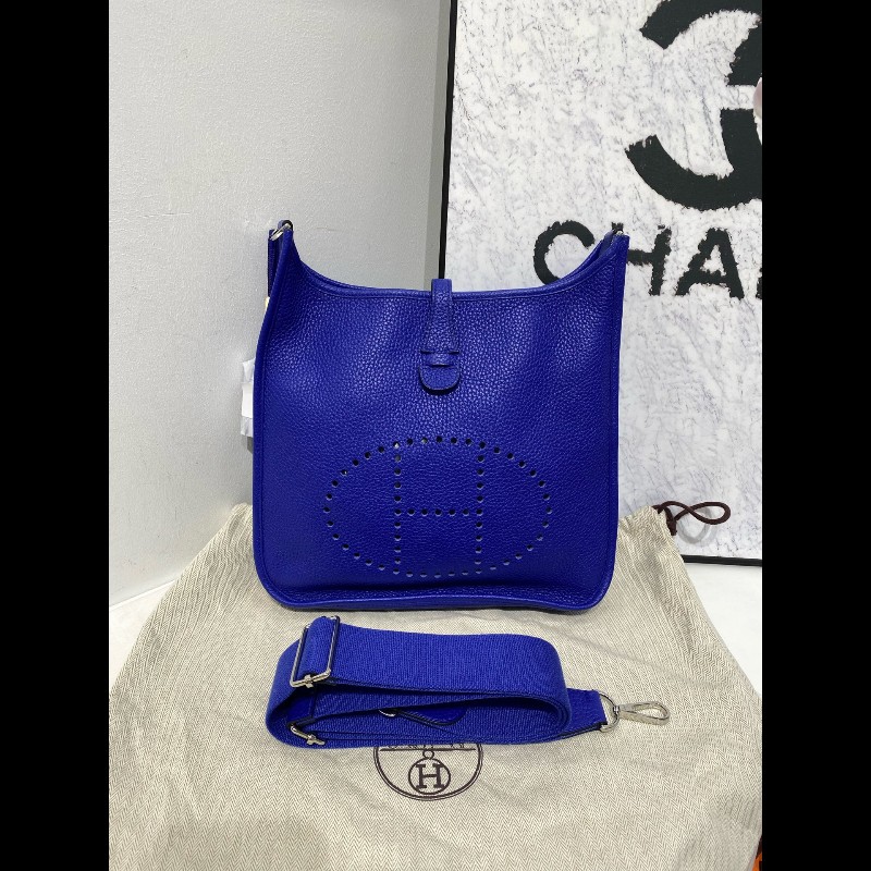 Hermes 伊芙琳 Evelyne 29 單肩包斜挎包 藍色銀扣-0