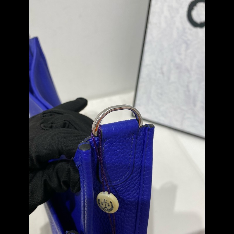 Hermes 伊芙琳 Evelyne 29 單肩包斜挎包 藍色銀扣-15