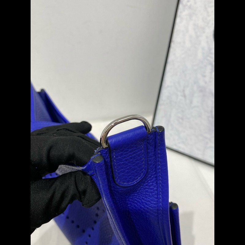 Hermes 伊芙琳 Evelyne 29 單肩包斜挎包 藍色銀扣-16