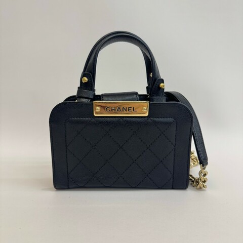 Chanel 黑金荔枝牛皮菱格紋手提包肩背包