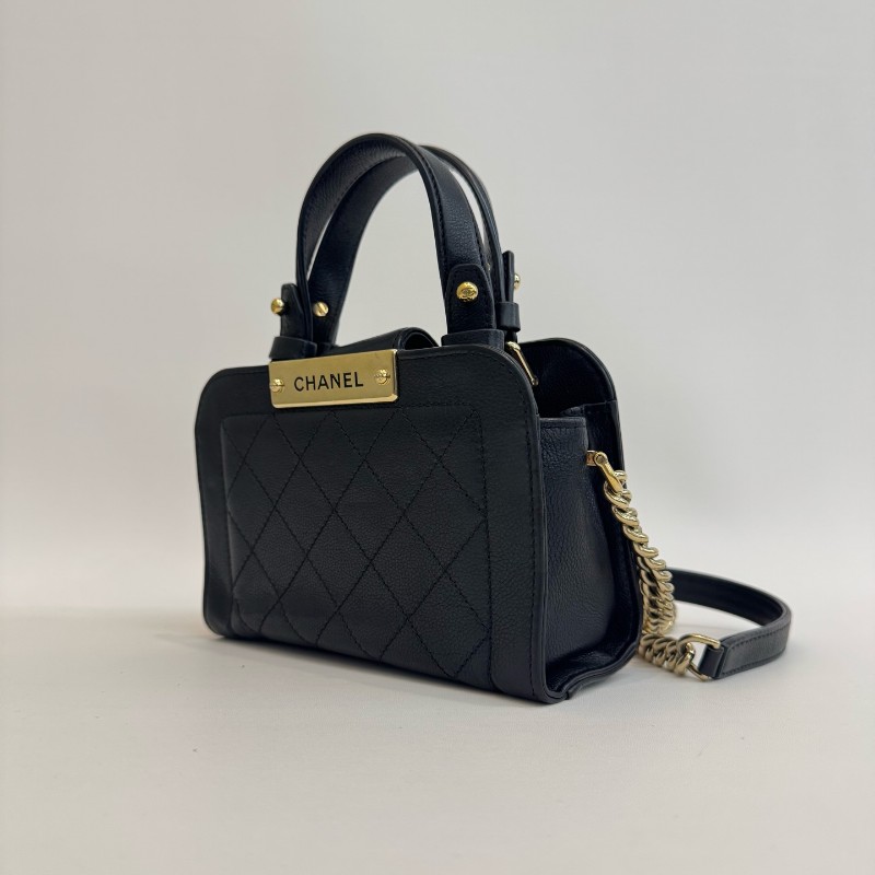 Chanel 黑金荔枝牛皮菱格紋手提包肩背包-1