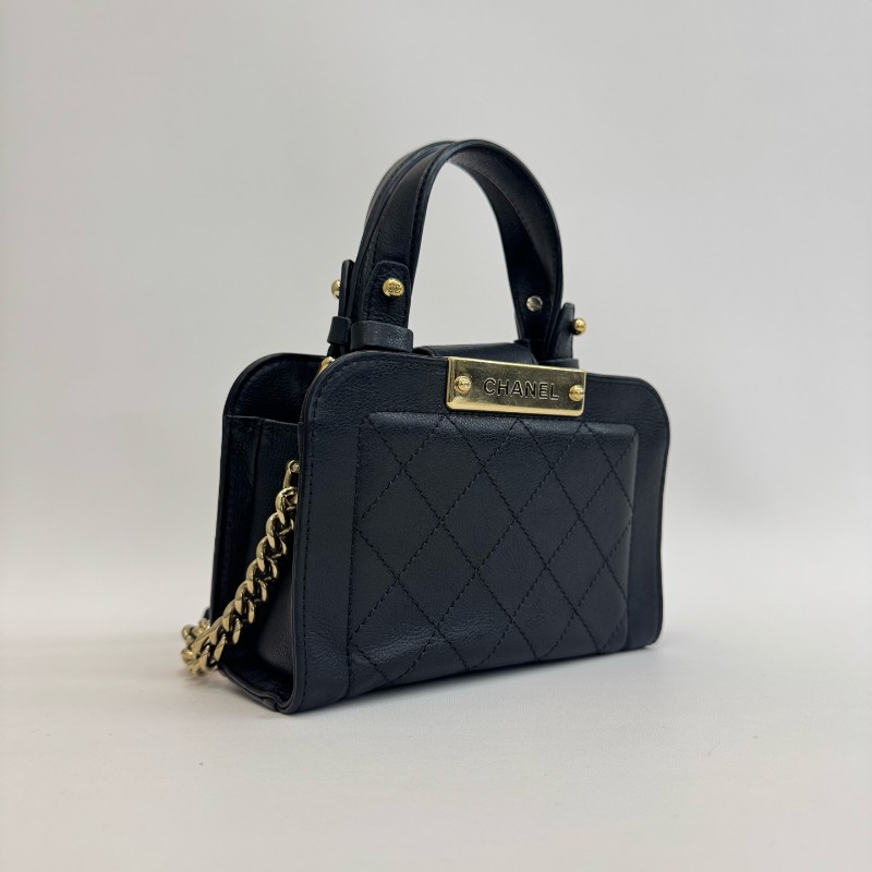 Chanel 黑金荔枝牛皮菱格紋手提包肩背包-2