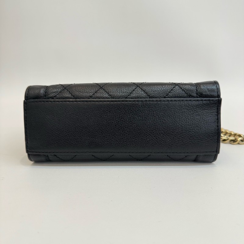 Chanel 黑金荔枝牛皮菱格紋手提包肩背包-6