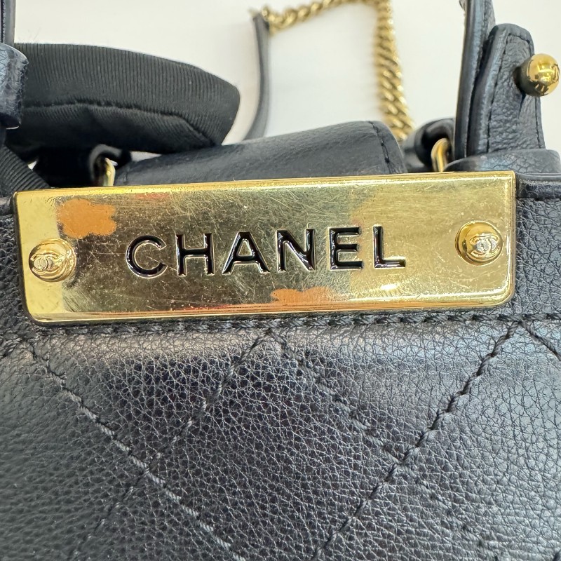 Chanel 黑金荔枝牛皮菱格紋手提包肩背包-9