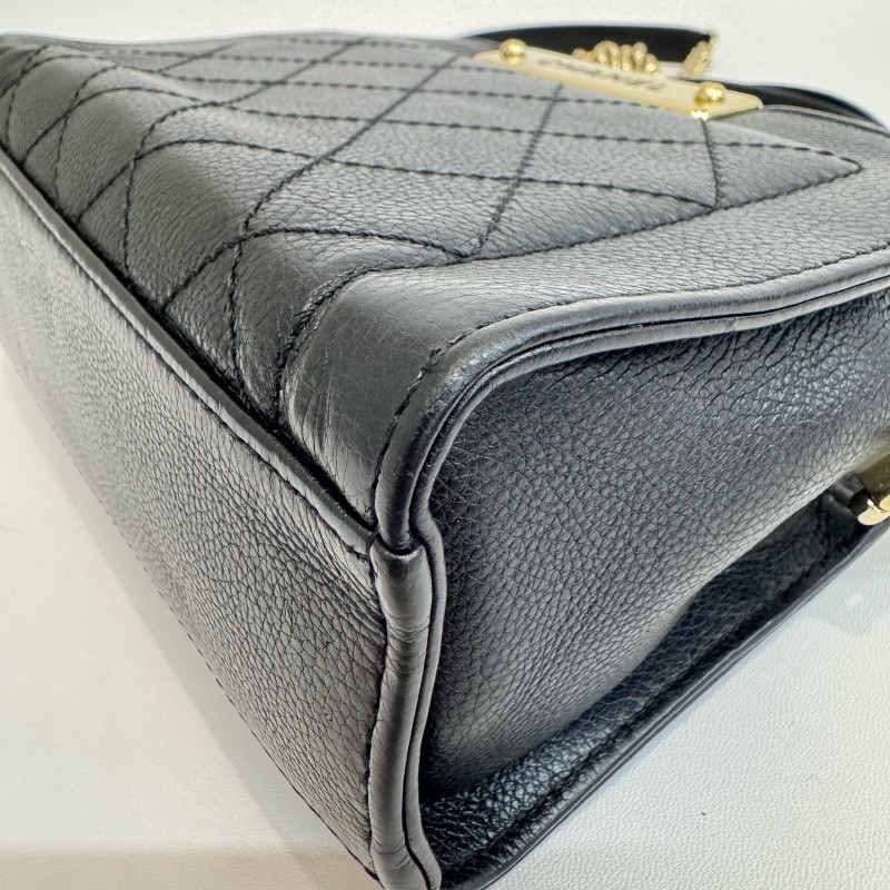 Chanel 黑金荔枝牛皮菱格紋手提包肩背包-10