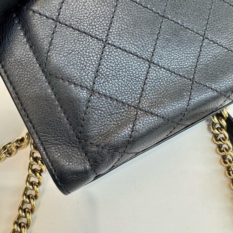 Chanel 黑金荔枝牛皮菱格紋手提包肩背包-13