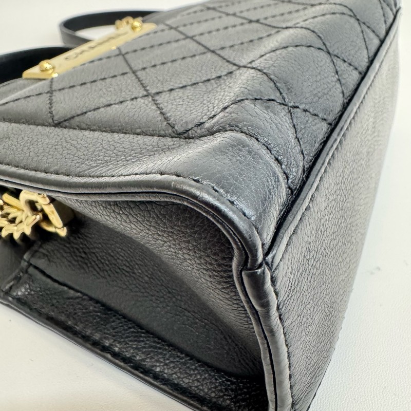 Chanel 黑金荔枝牛皮菱格紋手提包肩背包-15