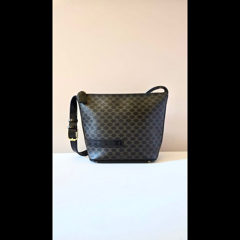 【LA LUNE】中古包 Celine黑色老花飯盒包 腋下包 側背包 單肩包 二手古董包-0