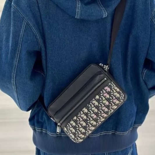 DIOR - Dior  Oblique Rider 2.0 米色緹花拉鍊郵差包-4